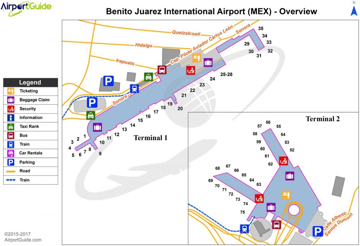 بینیتو juarez میں بین الاقوامی ہوائی اڈے کا نقشہ
