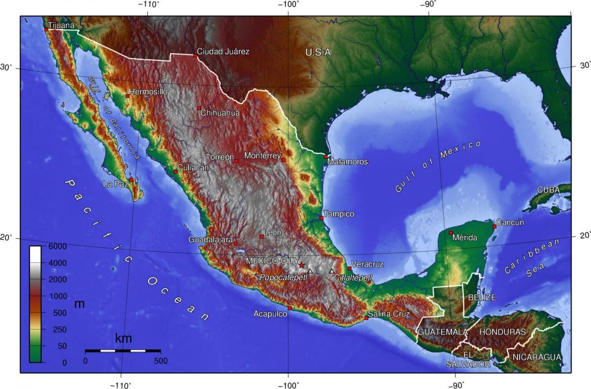 میکسیکو سٹی topographic نقشہ