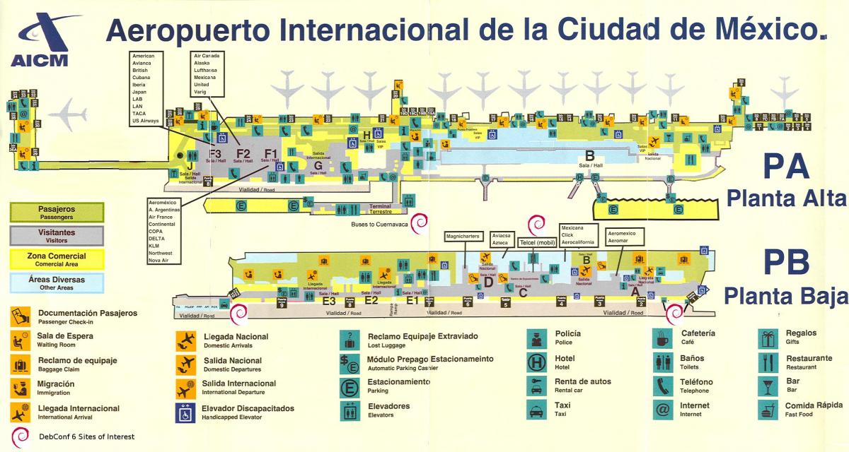 میکسیکو شہر کے بین الاقوامی ہوائی اڈے کا نقشہ